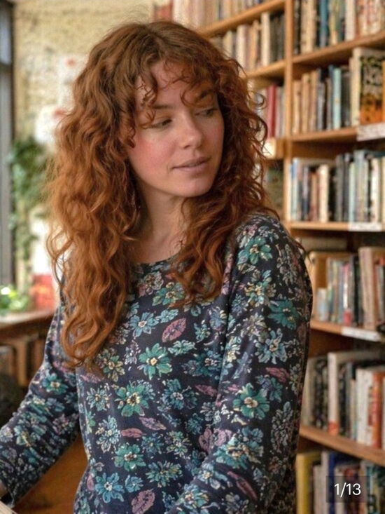 Weirdfish Tops - Weird Fish Blue Green Floral Cotton Long Sleeve Scoop Neck Tee UK 8 US 4 Relaxed